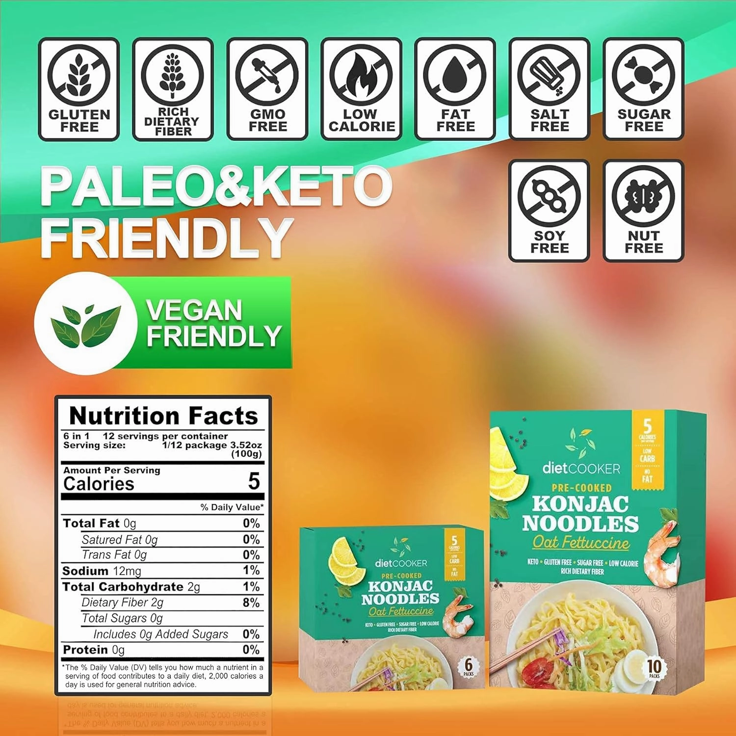 (Pack of 10) DIET COOKER Premium Shirataki Noodles, Konjac Noodle, Keto & Vegan Friendly, Zero Net Carbs, Odor Free, Low Calorie Pasta, Healthy Diet Food 9.52 oz (Oat Fettuccine)