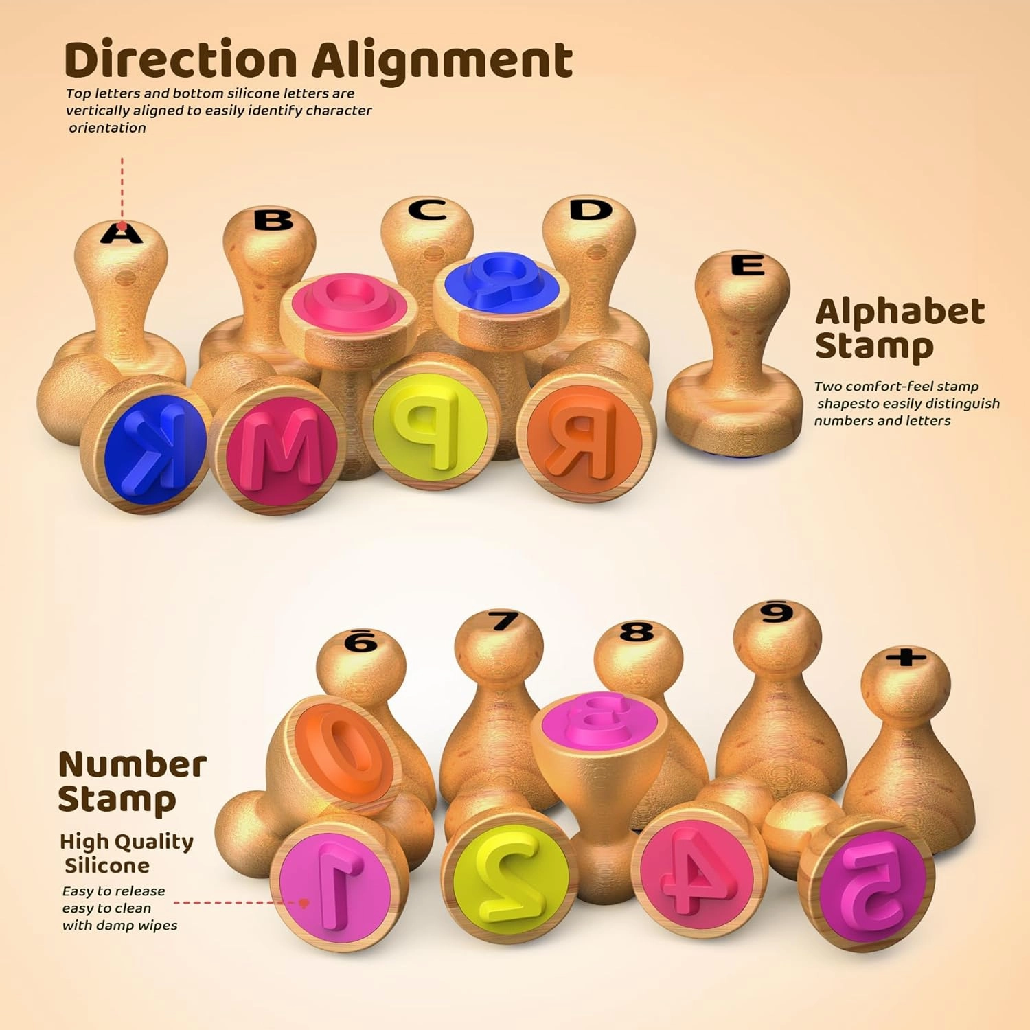 ‌Wooden Alphabet & Number Stampers Set with 7-Color Ink Pad | ABCs 123s Learning Stamps & Flashcards | Preschool Homeschool Classroom Supplies Gift for Ages 3 