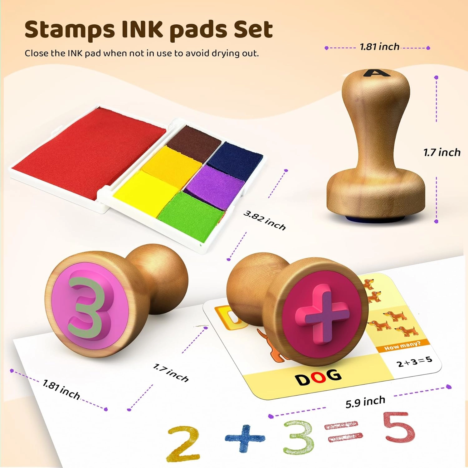 ‌Wooden Alphabet & Number Stampers Set with 7-Color Ink Pad | ABCs 123s Learning Stamps & Flashcards | Preschool Homeschool Classroom Supplies Gift for Ages 3 