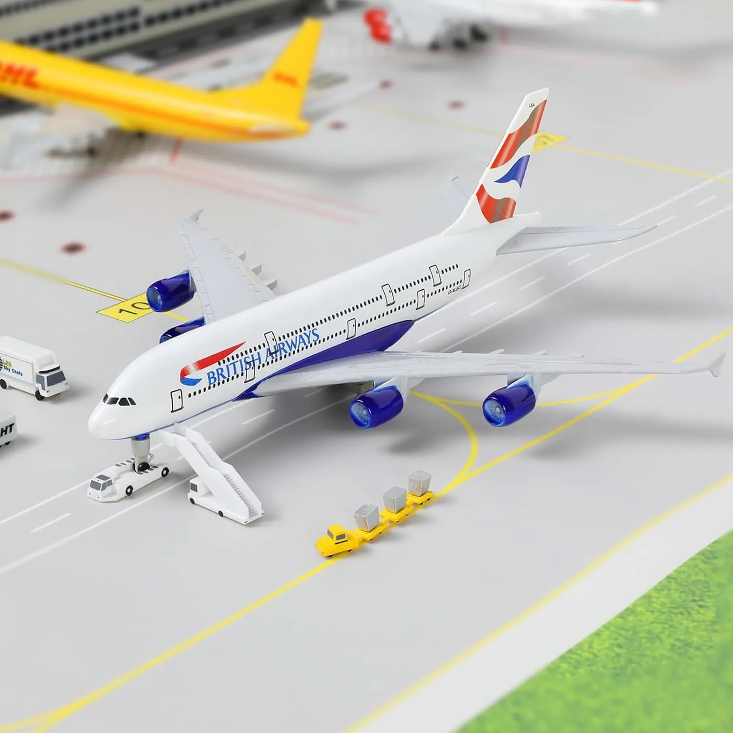 A380 British 1/300 Die-cast Metal Airplane Model -A380 Sky Jumbo a380 Model Plane with Stand (7.5 inches Long) for Aviation Enthusiast Gift or Display Decorations