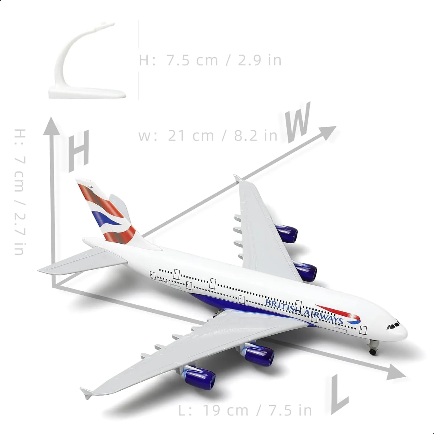 A380 British 1/300 Die-cast Metal Airplane Model -A380 Sky Jumbo a380 Model Plane with Stand (7.5 inches Long) for Aviation Enthusiast Gift or Display Decorations
