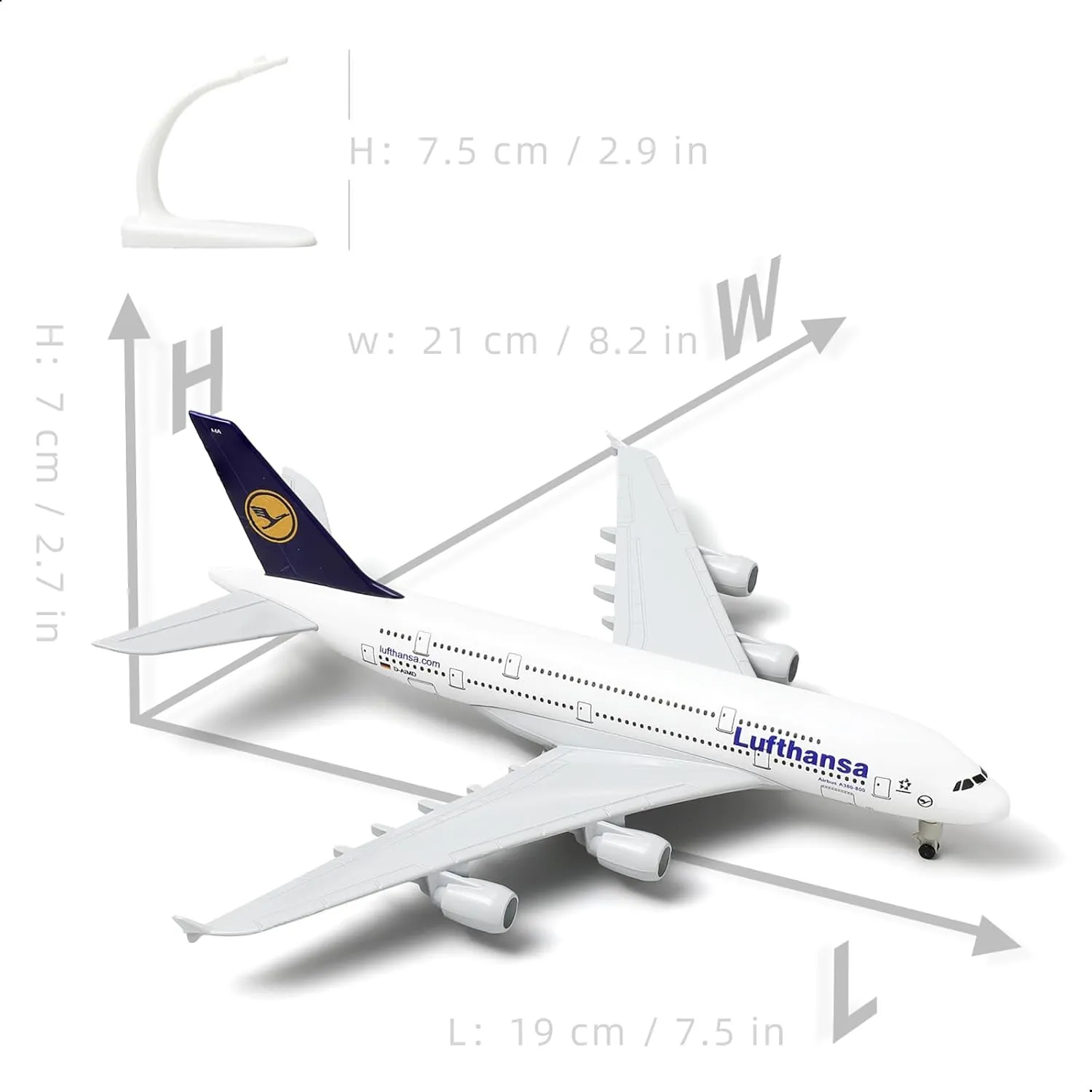 A380 German 1/300 Die-cast Metal Airplane Model -A380 Sky Jumbo a380 Model Plane with Stand (7.5 inches Long) for Aviation Enthusiast Gift or Display Decorations