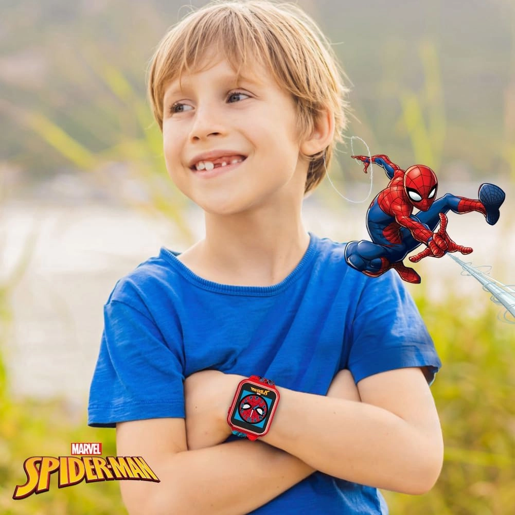 Accutime Marvel Spider-Man Red Educational Touchscreen Smart Watch Toy for Boys, Girls, Toddlers - Selfie Cam, Learning Games, Alarm, Calculator, Pedometer, and More (Model: SPD4588AZ)