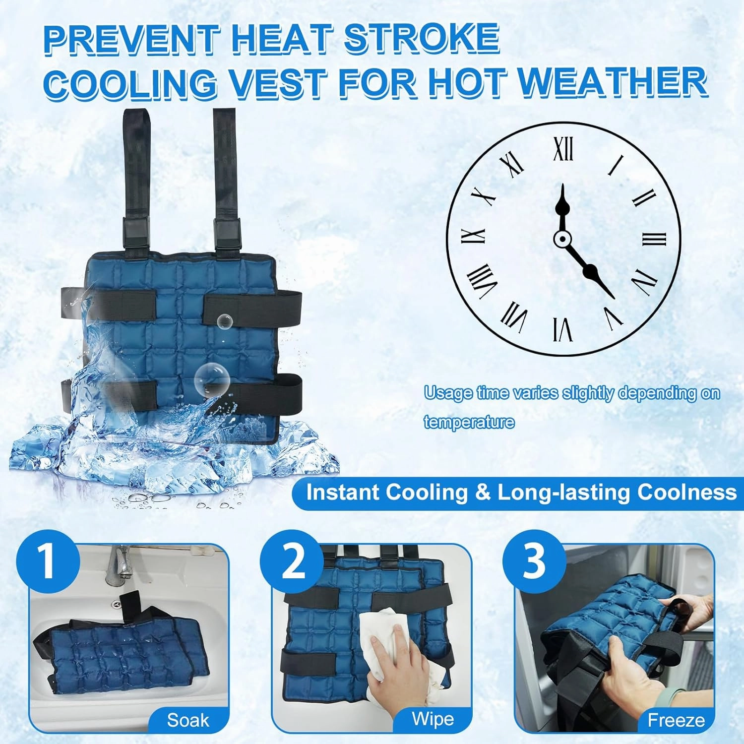 Adjustable Lightweight Vest (Navy Blue) with Ice Cells, Full Body Heat Relief for Riding, Running
