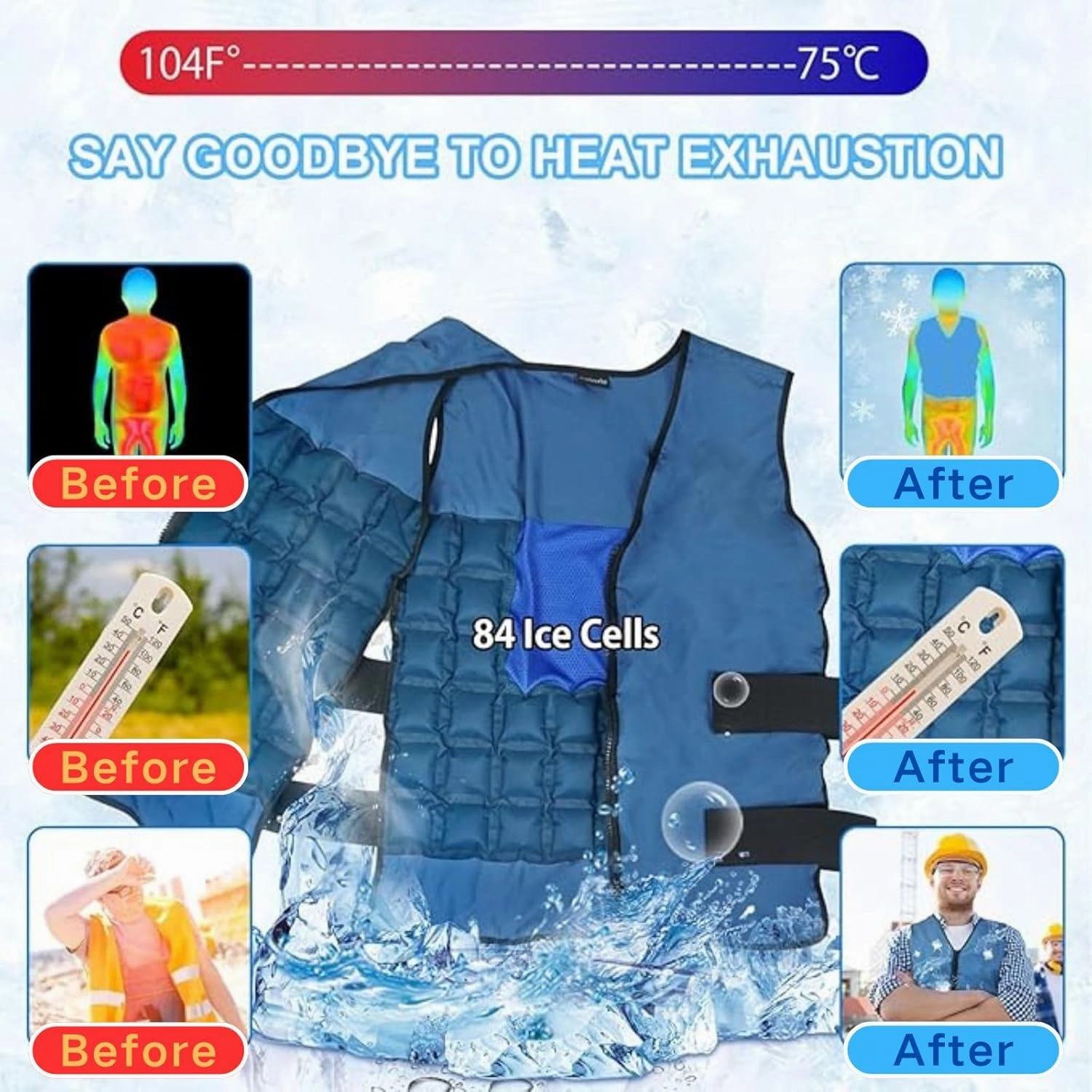 Adjustable Lightweight Vest (Navy Blue) with Ice Cells, Full Body Heat Relief for Riding, Running