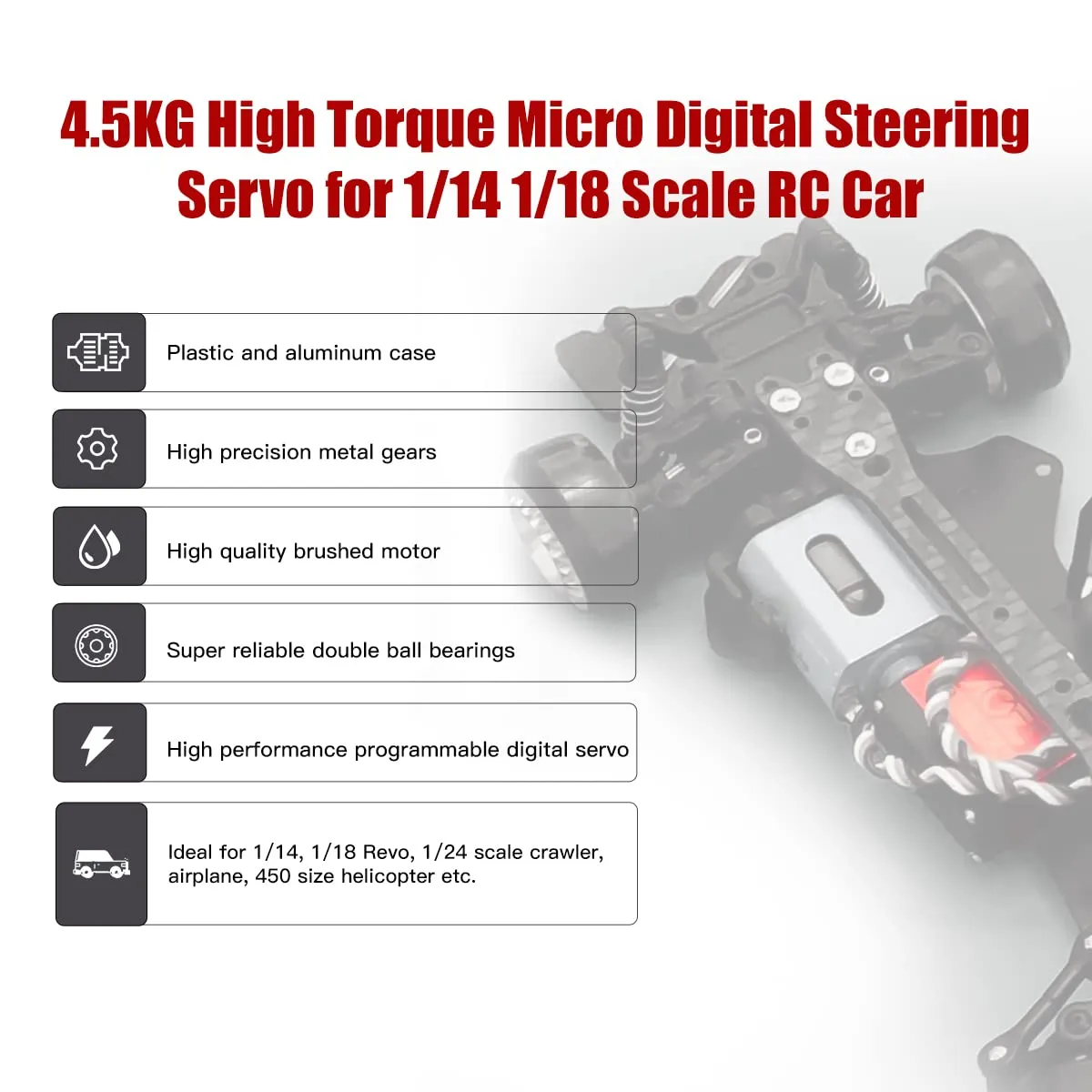 AGFRC Sub-Micro Servo Motor - Upgrade Metal Case Titanium Gear 4.5kg HV Mini Servo for 1/14 1/18 1/24 RC Cars Planes (B13DLM V2)
