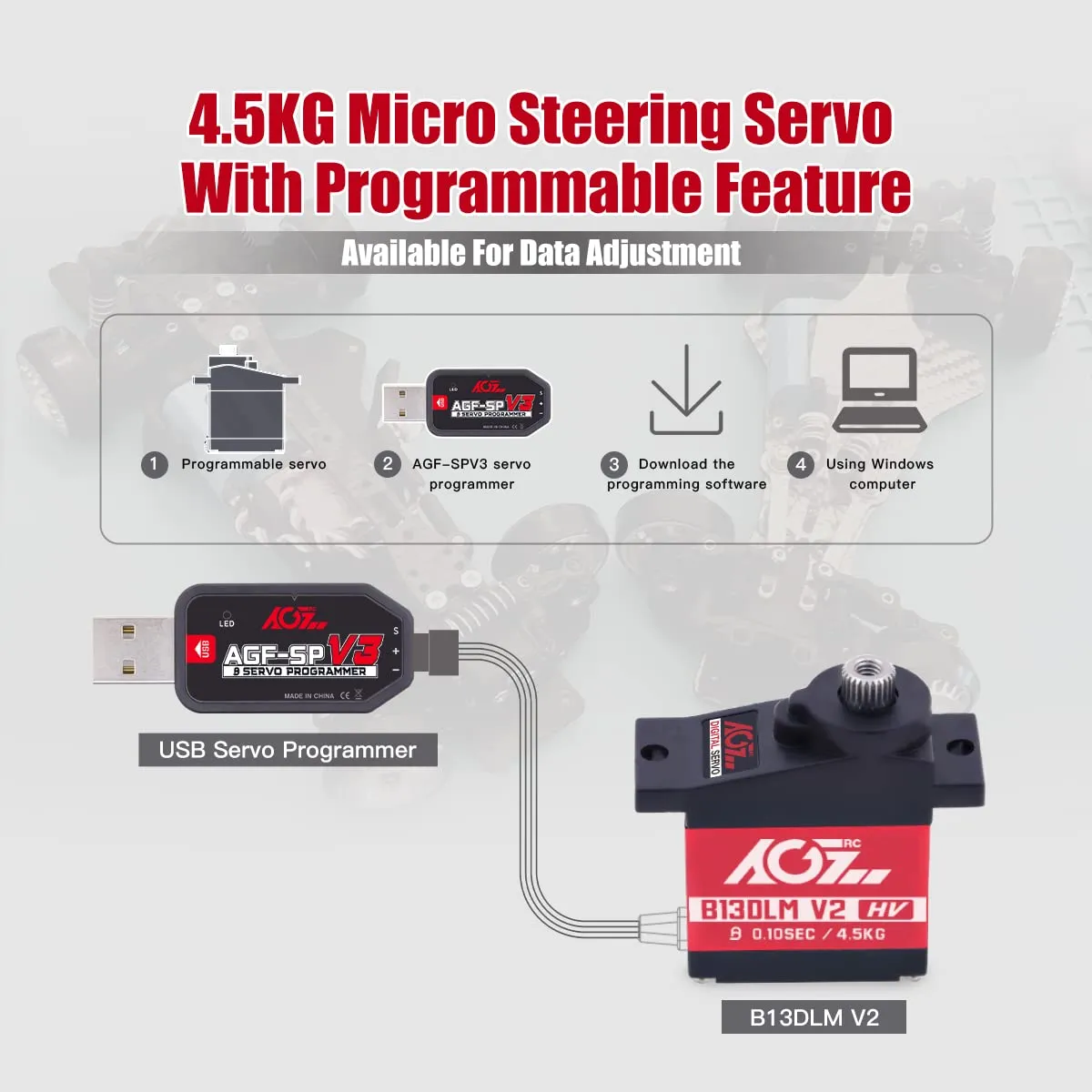 AGFRC Sub-Micro Servo Motor - Upgrade Metal Case Titanium Gear 4.5kg HV Mini Servo for 1/14 1/18 1/24 RC Cars Planes (B13DLM V2)