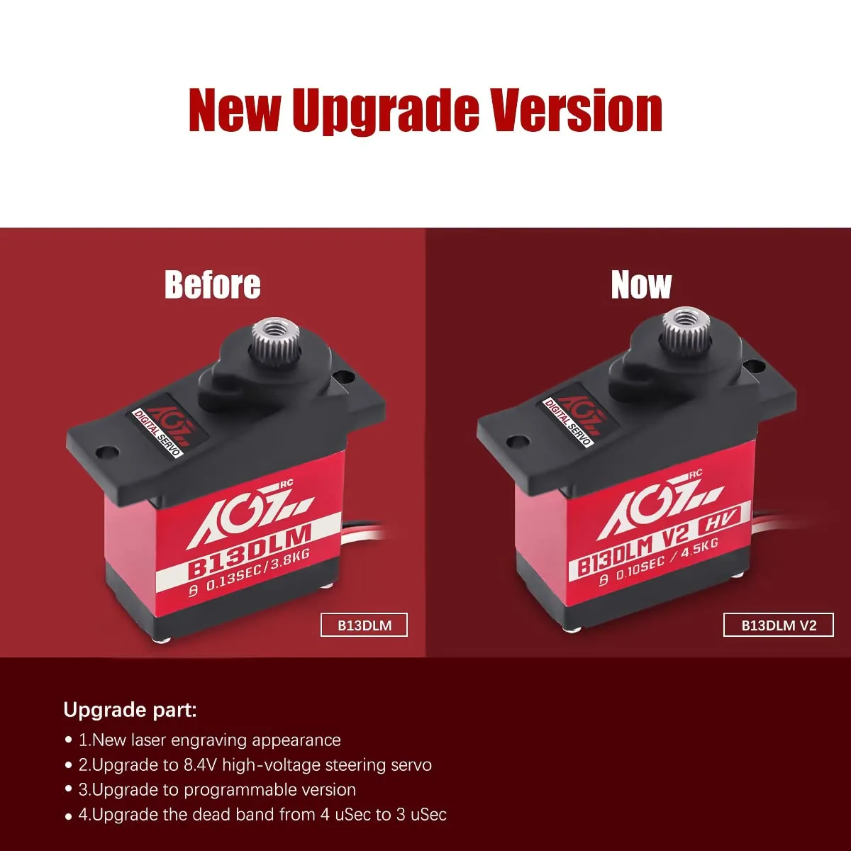AGFRC Sub-Micro Servo Motor - Upgrade Metal Case Titanium Gear 4.5kg HV Mini Servo for 1/14 1/18 1/24 RC Cars Planes (B13DLM V2)