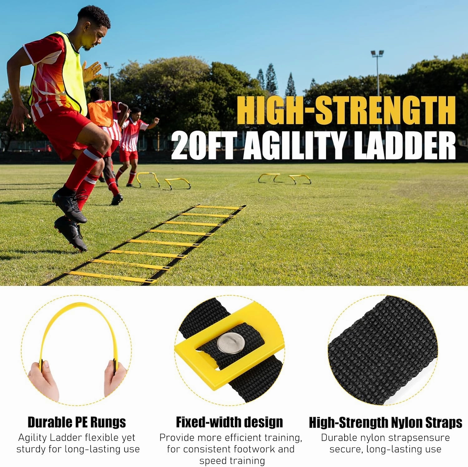 Agility Speed Training Equipment Set - 20ft Speed Ladder, 12 Cones, 4 Adjustable Hurdles, Jump Rope, Parachute, 3 Resistance Bands | Ideal for Basketball, Football, Soccer, for Kids, Youth, Adults
