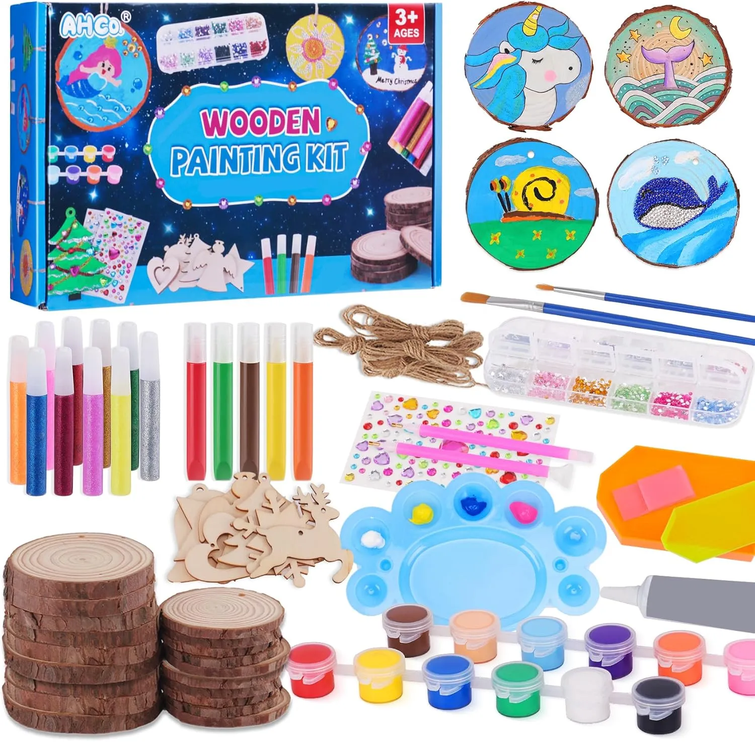 AHCo. Kids Wooden Painting Toys Kit - Creative Art and Crafts for Girls Boys Age 4 5 6 7 8 9 10 11 12 Year Old, Wood Slice Activities Gifts