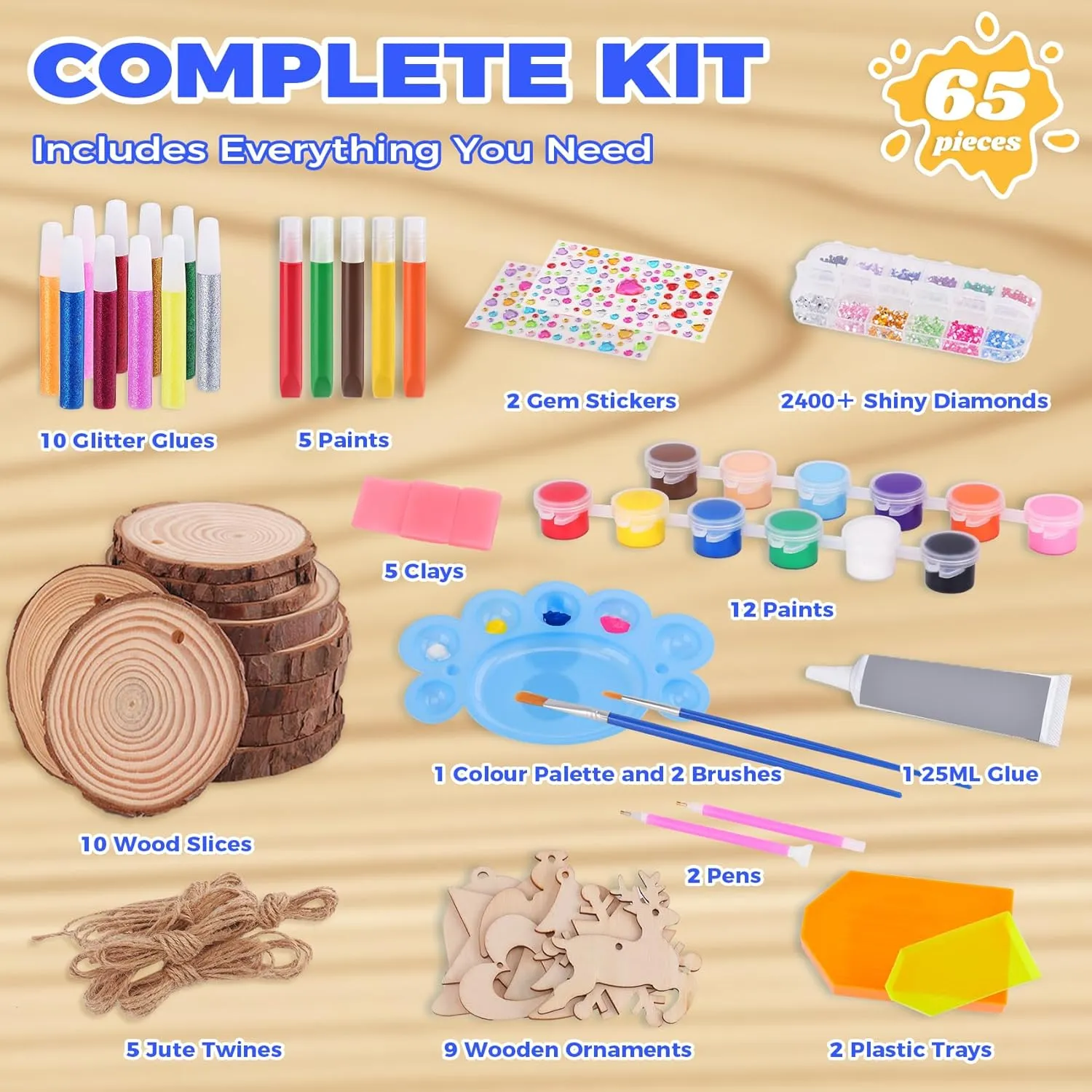AHCo. Kids Wooden Painting Toys Kit - Creative Art and Crafts for Girls Boys Age 4 5 6 7 8 9 10 11 12 Year Old, Wood Slice Activities Gifts