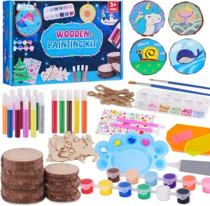AHCo. Kids Wooden Painting Toys Kit - Creative Art and Crafts for Girls Boys Age 4 5 6 7 8 9 10 11 12 Year Old, Wood Slice Activities Gifts