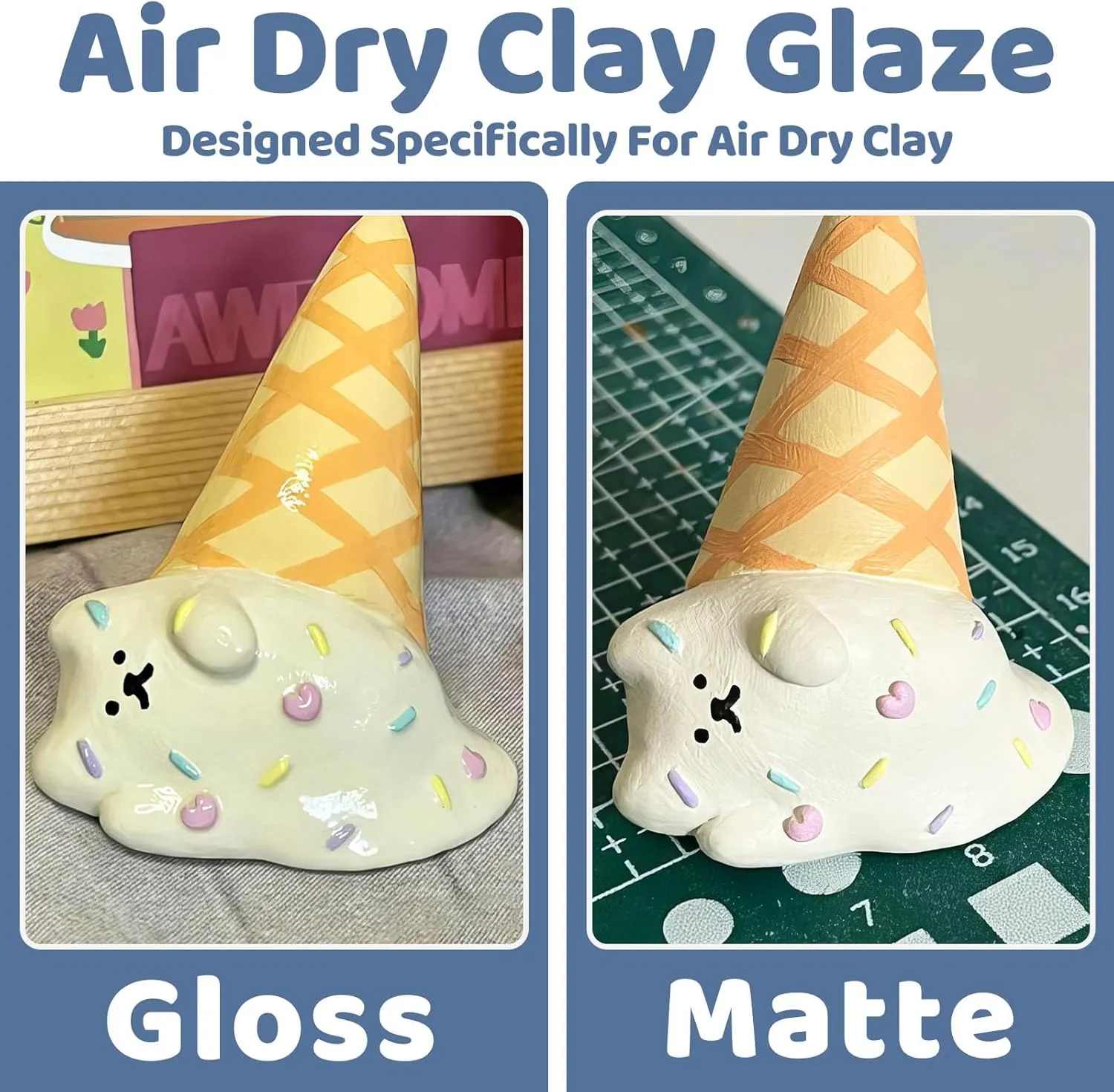 Air Dry Clay Glaze Kit, 2 x 100ml Gloss Matte Clay Varnish Sealant, Water Proof, High Luster Finish, Scratch Resistant, for Craft Pottery