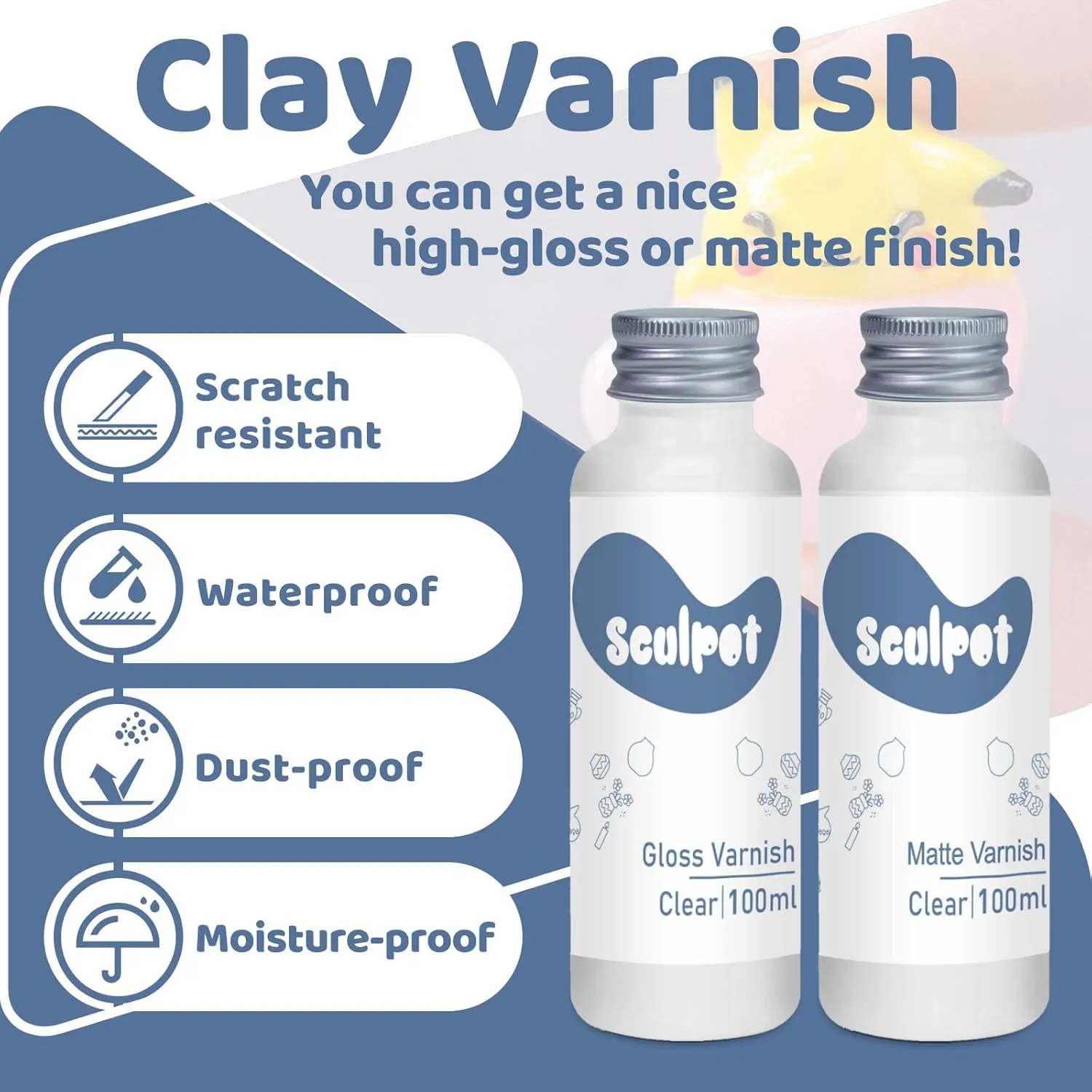 Air Dry Clay Glaze Kit, 2 x 100ml Gloss Matte Clay Varnish Sealant, Water Proof, High Luster Finish, Scratch Resistant, for Craft Pottery