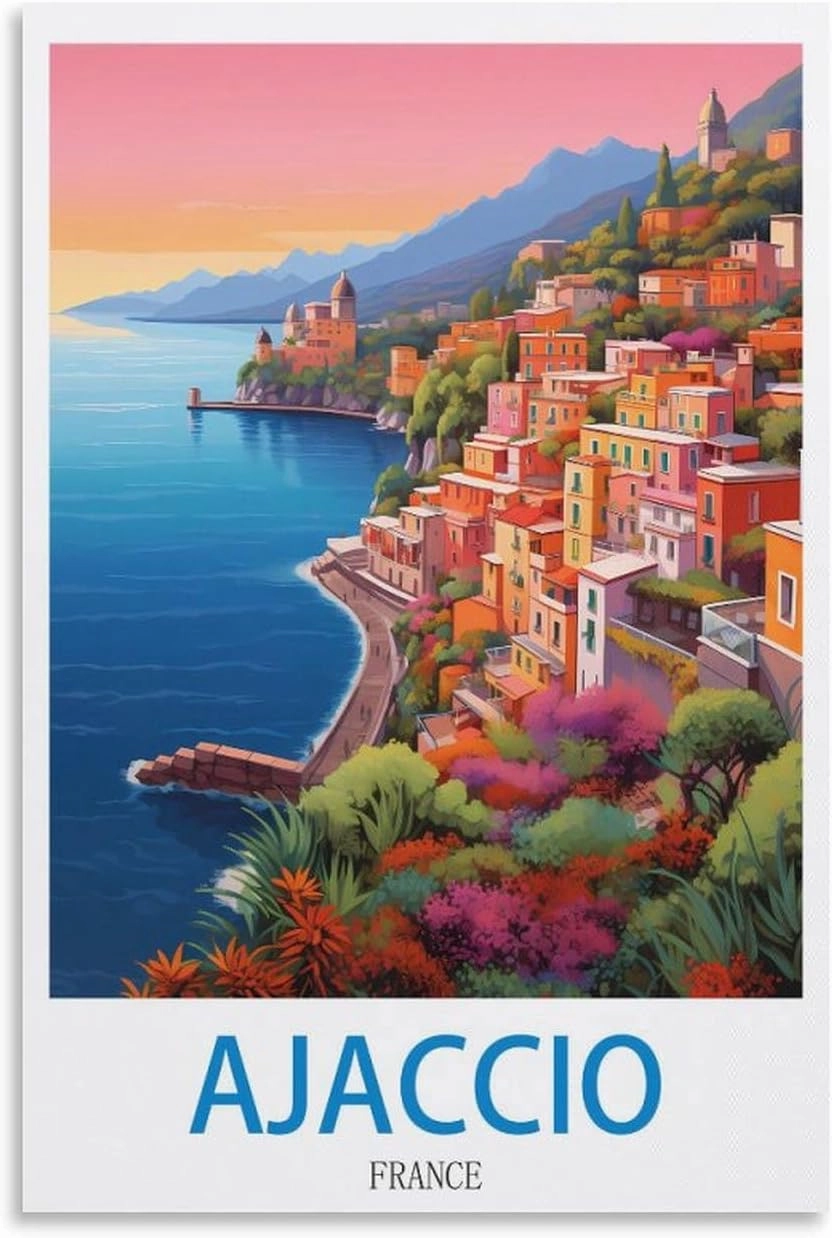 Ajaccio Franec Travel Poster Print Canvas Wall Art for Bedroom Living Room HD Print Posters 16x24inch(40x60cm)
