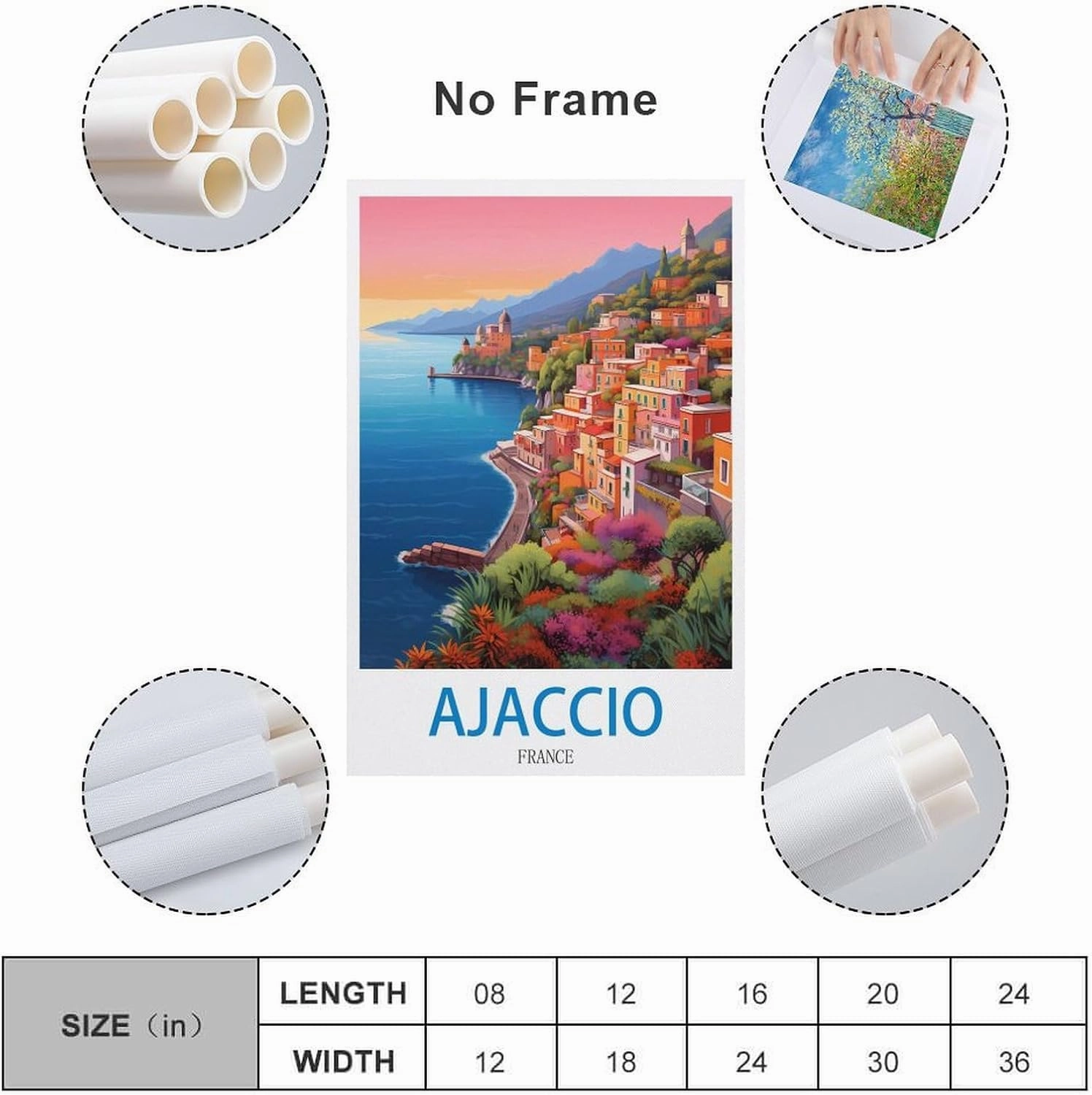 Ajaccio Franec Travel Poster Print Canvas Wall Art for Bedroom Living Room HD Print Posters 16x24inch(40x60cm)