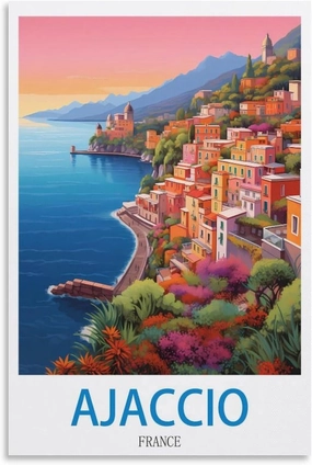 Ajaccio Franec Travel Poster Print Canvas Wall Art for Bedroom Living Room HD Print Posters 16x24inch(40x60cm)