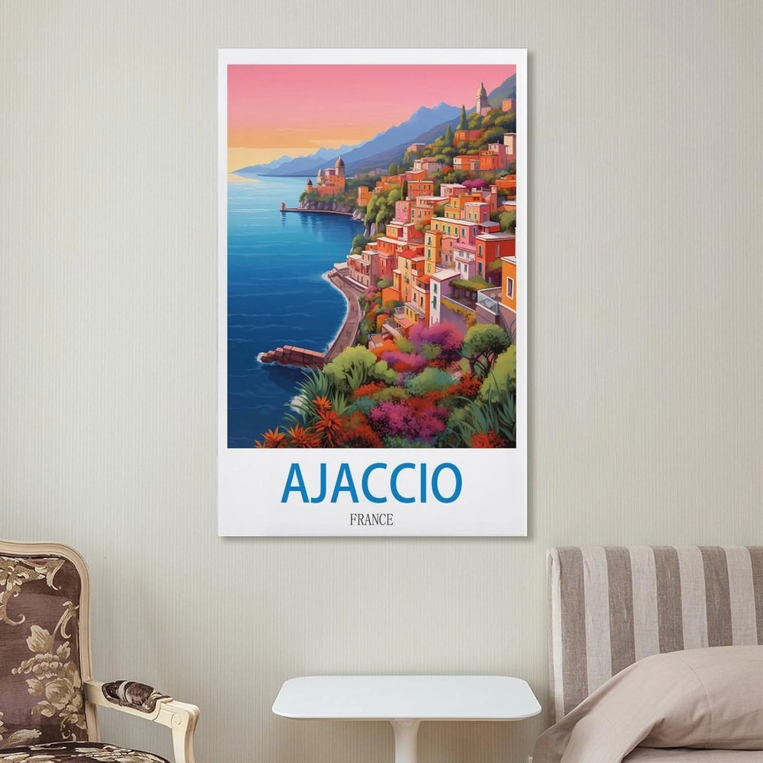 Ajaccio Franec Travel Poster Print Canvas Wall Art for Bedroom Living Room HD Print Posters 16x24inch(40x60cm)