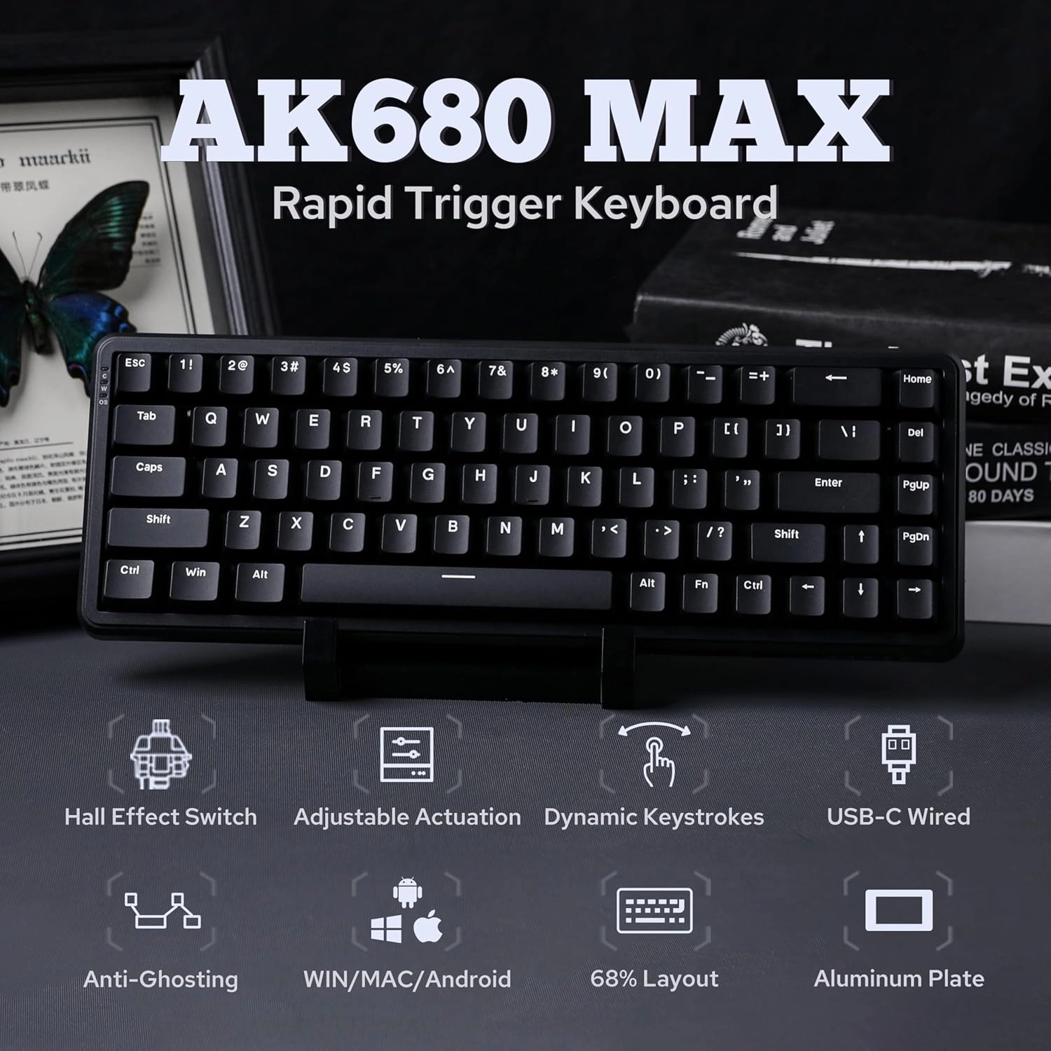 AK680 MAX Wired Gaming Keyboard with Hall Effect Switch, Rapid Trigger Magnetic Keyboard with 8K Polling Rate, Top Structure, RGB Backlight (Black)