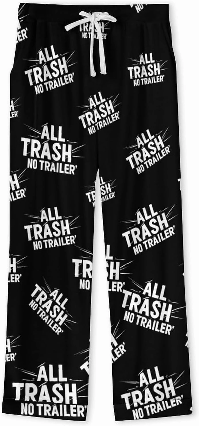 All Trash No Trailer Pajamas for Women Set Long Sleeve Button Down Shirt And Long Pants Sleepwear Loungewear