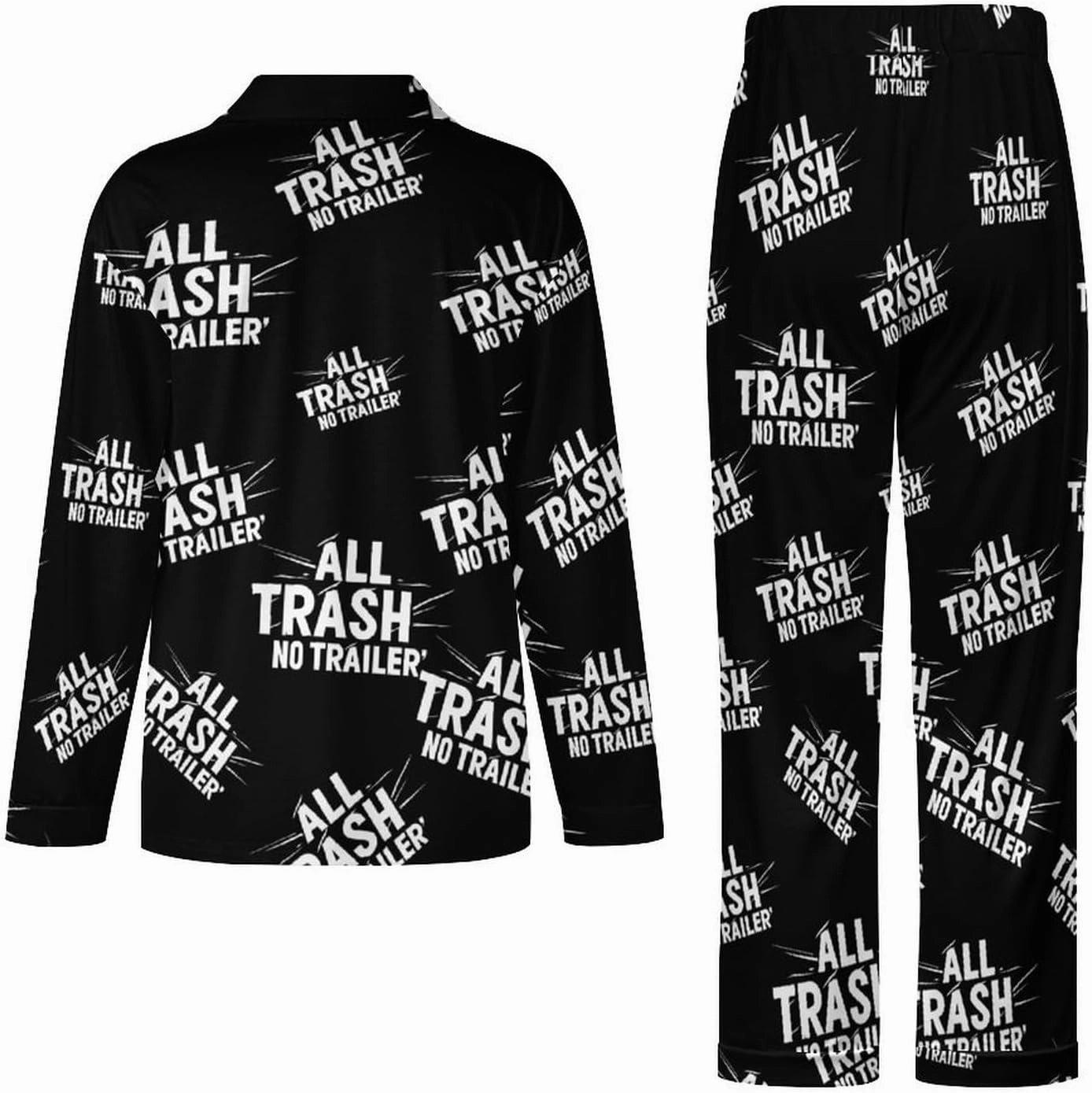 All Trash No Trailer Pajamas for Women Set Long Sleeve Button Down Shirt And Long Pants Sleepwear Loungewear