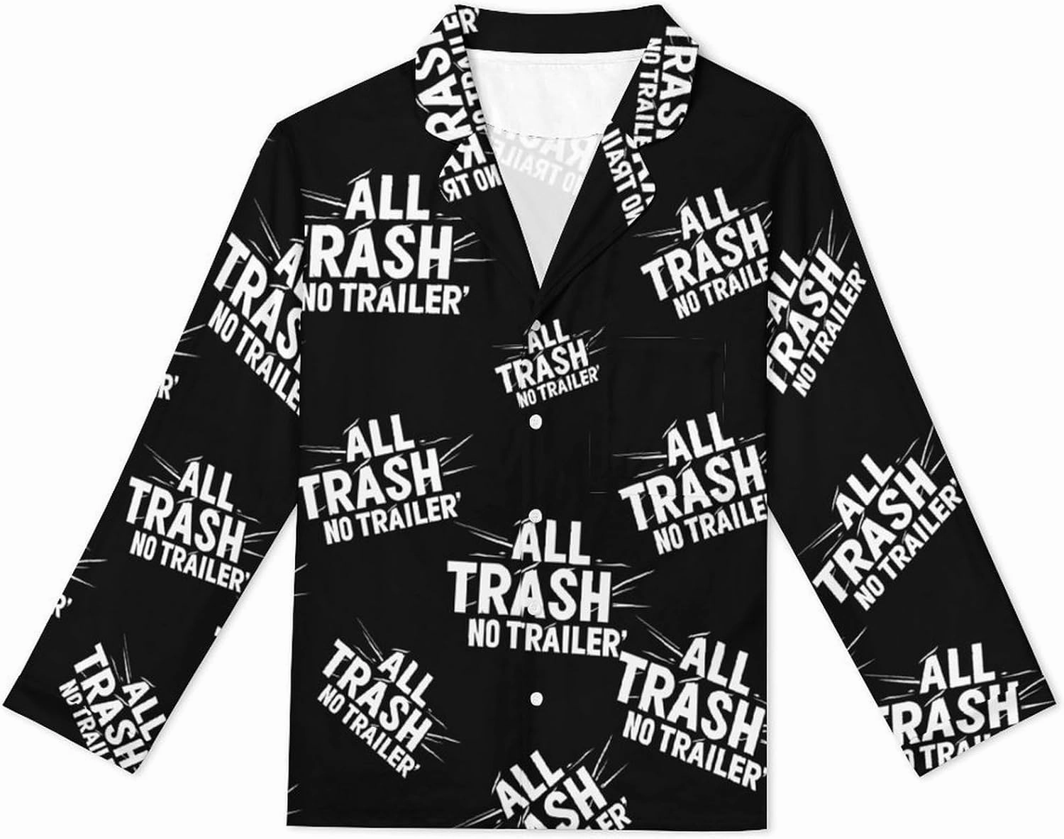 All Trash No Trailer Pajamas for Women Set Long Sleeve Button Down Shirt And Long Pants Sleepwear Loungewear