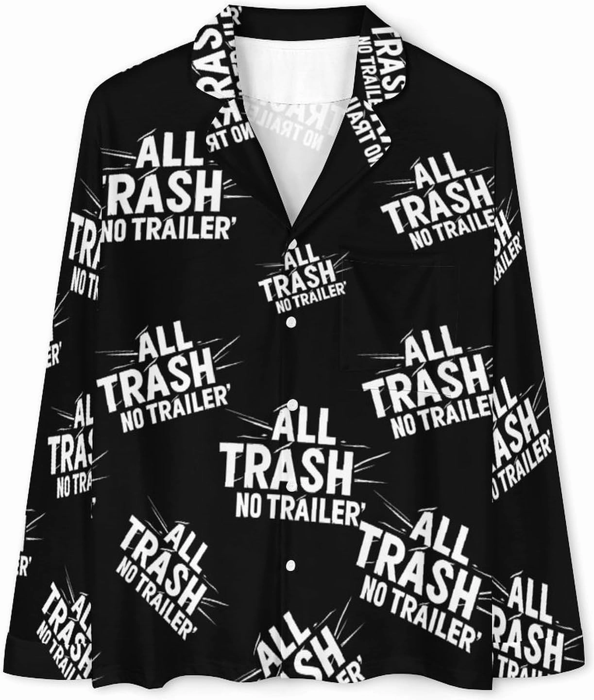 All Trash No Trailer Pajamas for Women Set Long Sleeve Button Down Shirt And Long Pants Sleepwear Loungewear