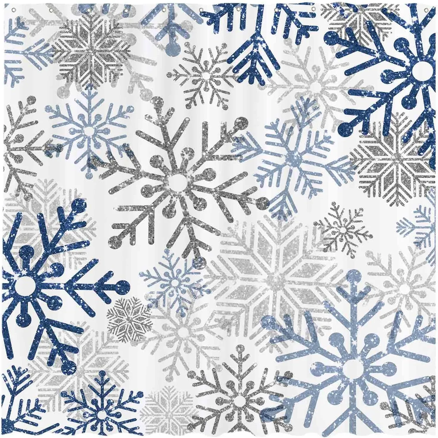 Allenjoy 72" x 72" Blue Grey Snowflakes Shower Curtain for Bathroom Set Boho Modern Christmas Winter Holiday Let it Snow Xmas Farmhouse Home Bath Bathtub Decor Durable Fabric Washable