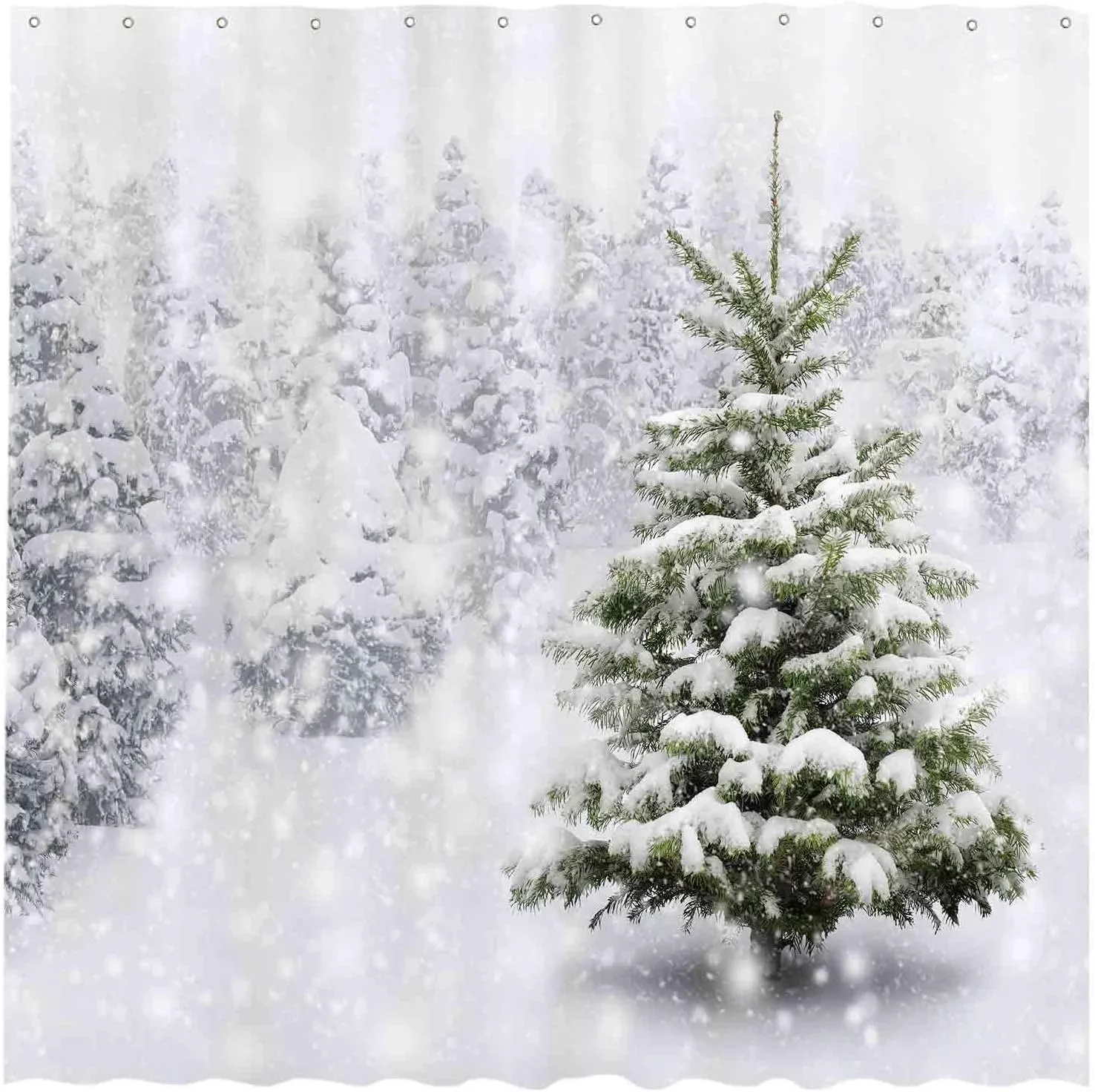 Allenjoy 72x72 inch Christmas Shower Curtain Set Natural Winter Forest Snowflake Snowfall Bathroom Curtain Durable Waterproof Fabric Bathtub Sets Home Decor