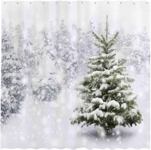 Allenjoy 72x72 inch Christmas Shower Curtain Set Natural Winter Forest Snowflake Snowfall Bathroom Curtain Durable Waterproof Fabric Bathtub Sets Home Decor