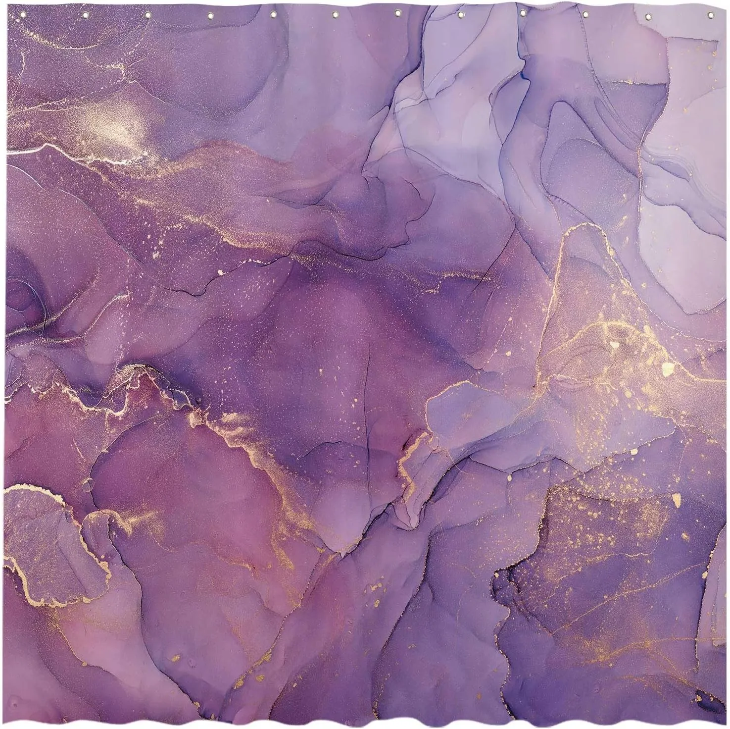 Allenjoy Purple Marble Shower Curtain Lavender Gold Pattern Elegant Texture Abstract Fabric Bathroom Curtains Set Ink Art Painting Decor Durable Bathtub Showers Decor 72x72 Inch