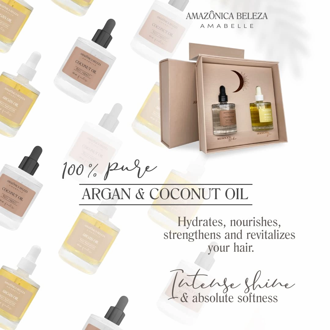 AMAZONICA BELEZA Kit Argan Oil and Coconut Oil for Hair - Nutrition, Hydration and Repair for Hair (60 ml each)