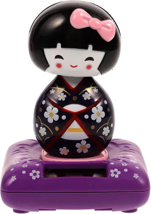 Amosfun Solar Powered Bobble Shaking Head Dancing Toy Japanese Kokeshi Doll Figurines Statues Car Dash Board Decorations Purple