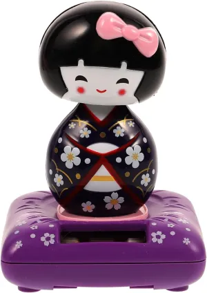 Amosfun Solar Powered Dancing Kimono Doll Car Dashboard Ornaments Car Swinging Shaking Head Decor (Purple)
