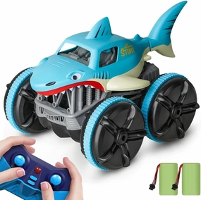 Amphibious Remote Control Car, Shark RC Cars All Terrain RC Truck, 360° Rotation LED Radio Controlled Crawler, 2.4GHz Monster Shark Trucks Christmas Birthday Gift for Boys Girls Age 3 4 5 6 7 8 9 10