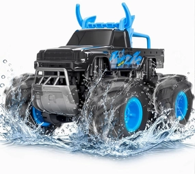 Amphibious Remote Control Monster Truck Toys, 1:16 Waterproof RC Car, 2.4GHz 4WD All Terrain Toys with 2 Rechargeable Batteries, Off-Road Truck Gifts for 6, 7, 8, 9, 10, 11, 12 Year Old Boys