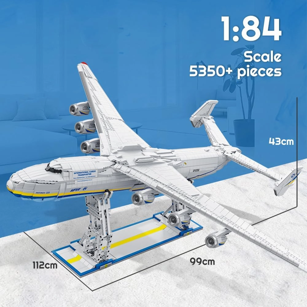 An-225 1:84 Airplane Building Block Sets,Large Military Transport Aircraft Model Plane Toys, WW2 History Collectible Home Room Decor Battleship Construction Set Present for Adults
