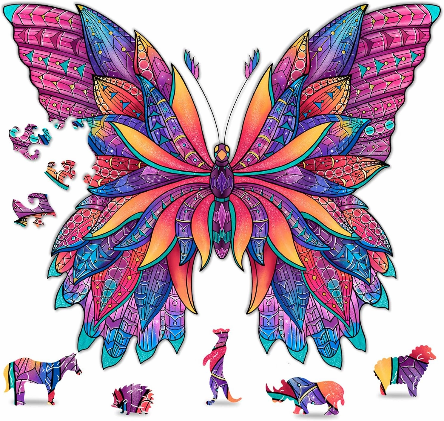 Animal Wooden Jigsaw Puzzles for Kids (12  Years) Adult, Teens, Family; Majestic Animal Shaped Natural Wood Puzzle, Medium Level,15x15 in. (38x38 cm),180 pcs, XL - Size – Butterfly