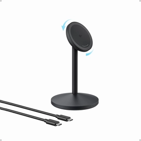 Anker MagGo iPhone 16 MagSafe-Compatible Wireless Charger Stand, 15W Fast Magnetic Wireless Charging Station, Qi2 Certified 360° Charger, for iPhone 16/15/14/13/12 Series and AirPods (No AC Adapter)