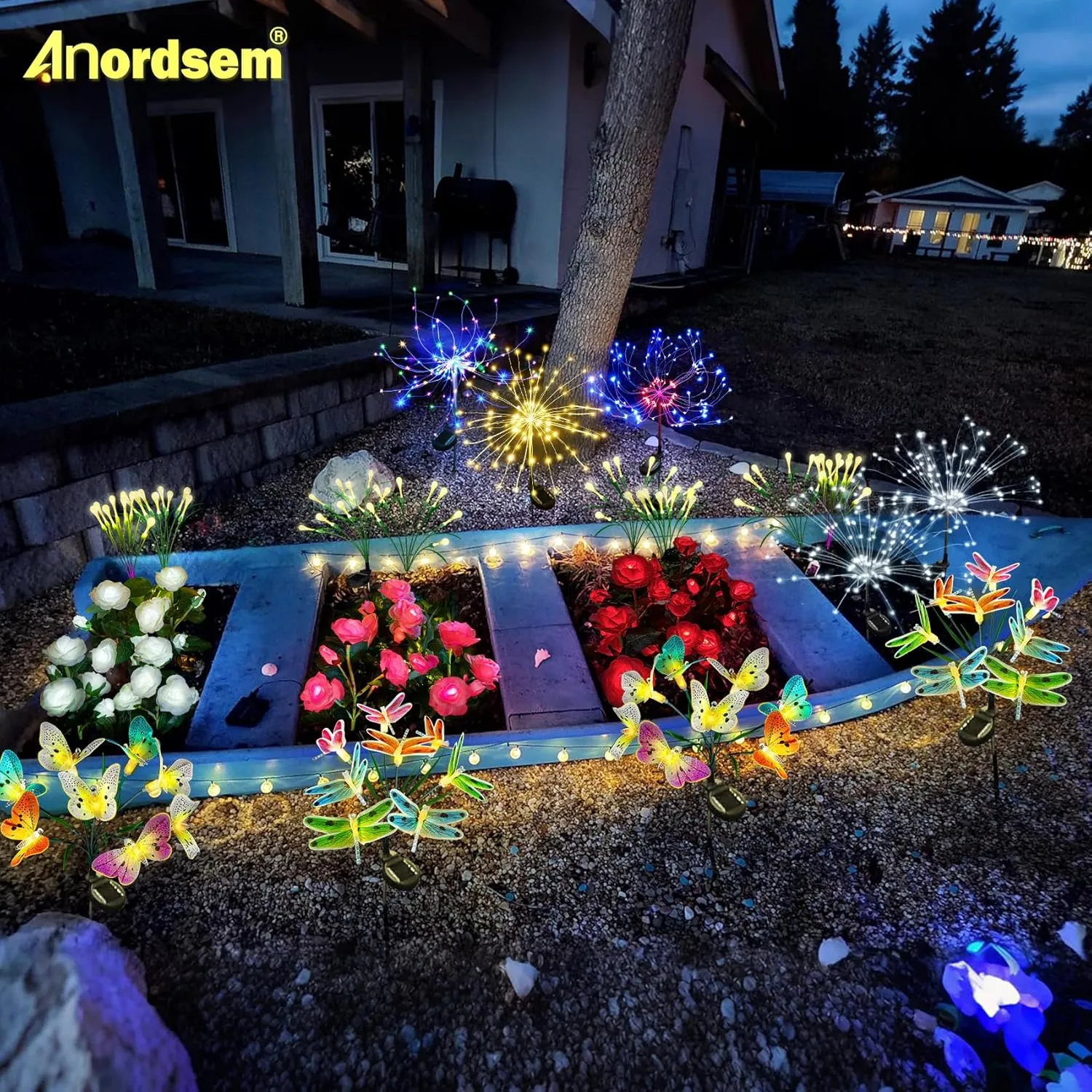 Anordsem Solar Lights Outdoor Waterproof: Garden Light Solar Powered for Yard Outside - Sparkler Fireworks Twinkle Lighting Path Decor 2 Pack - LED Starburst Gardening Gifts for Women Mom Wife