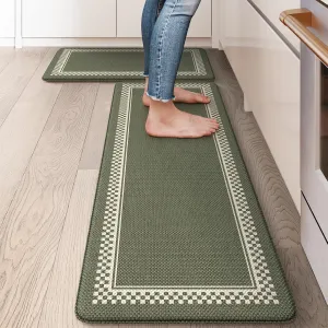 Anti Fatigue Kitchen Mats for Floor 2PCS, Non Slip Kitchen Rugs and Mats, Memory Foam Kitchen Mat, Heavy Duty Ergonomic Comfort Rugs for Kitchen Floor, Office, Sink, Green