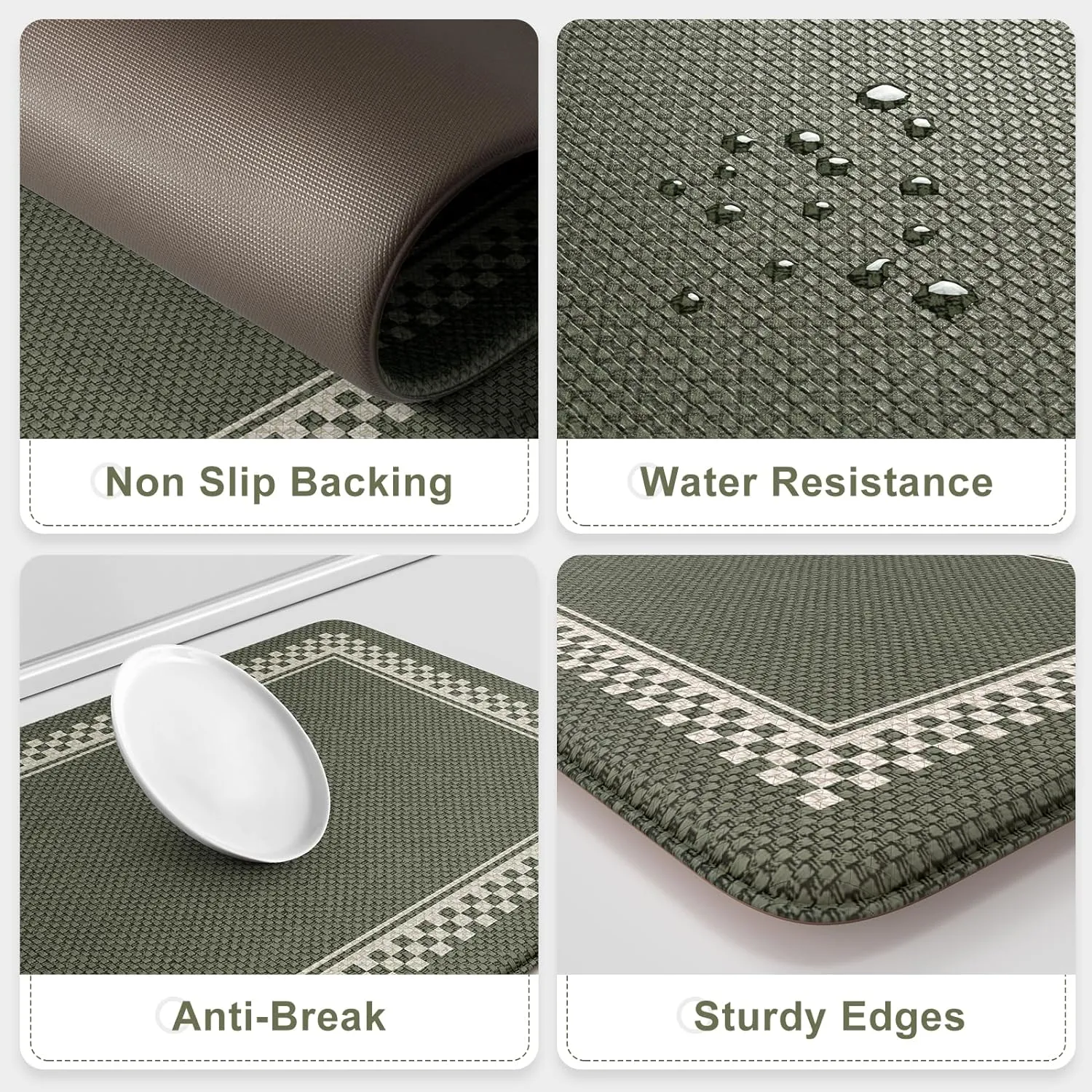 Anti Fatigue Kitchen Mats for Floor 2PCS, Non Slip Kitchen Rugs and Mats, Memory Foam Kitchen Mat, Heavy Duty Ergonomic Comfort Rugs for Kitchen Floor, Office, Sink, Green