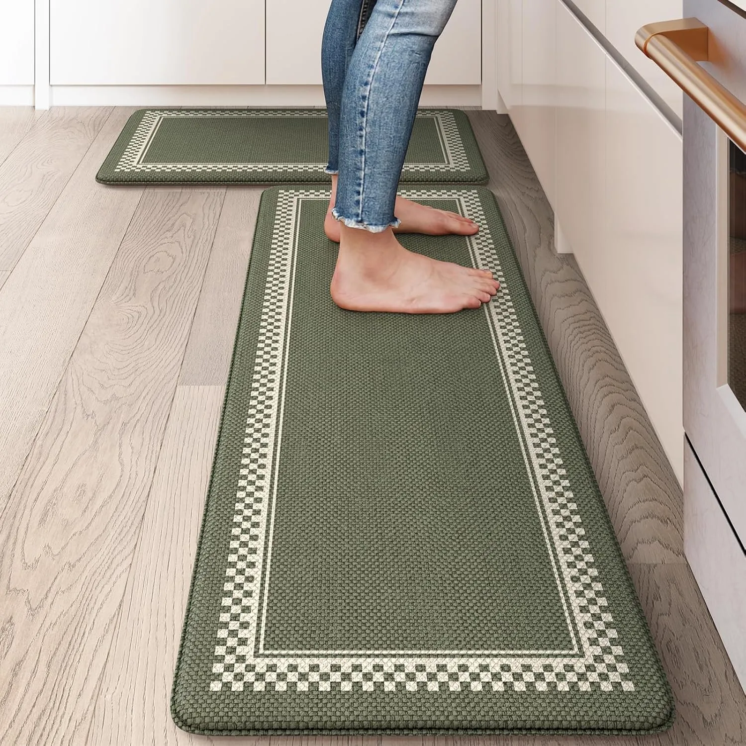 Anti Fatigue Kitchen Mats for Floor 2PCS, Non Slip Kitchen Rugs and Mats, Memory Foam Kitchen Mat, Heavy Duty Ergonomic Comfort Rugs for Kitchen Floor, Office, Sink, Green
