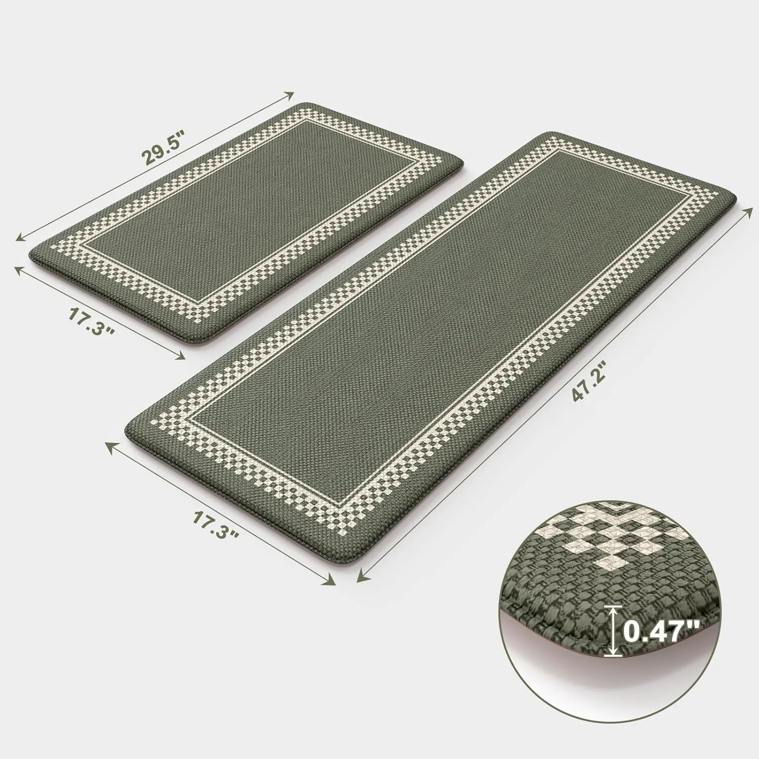 Anti Fatigue Kitchen Mats for Floor 2PCS, Non Slip Kitchen Rugs and Mats, Memory Foam Kitchen Mat, Heavy Duty Ergonomic Comfort Rugs for Kitchen Floor, Office, Sink, Green