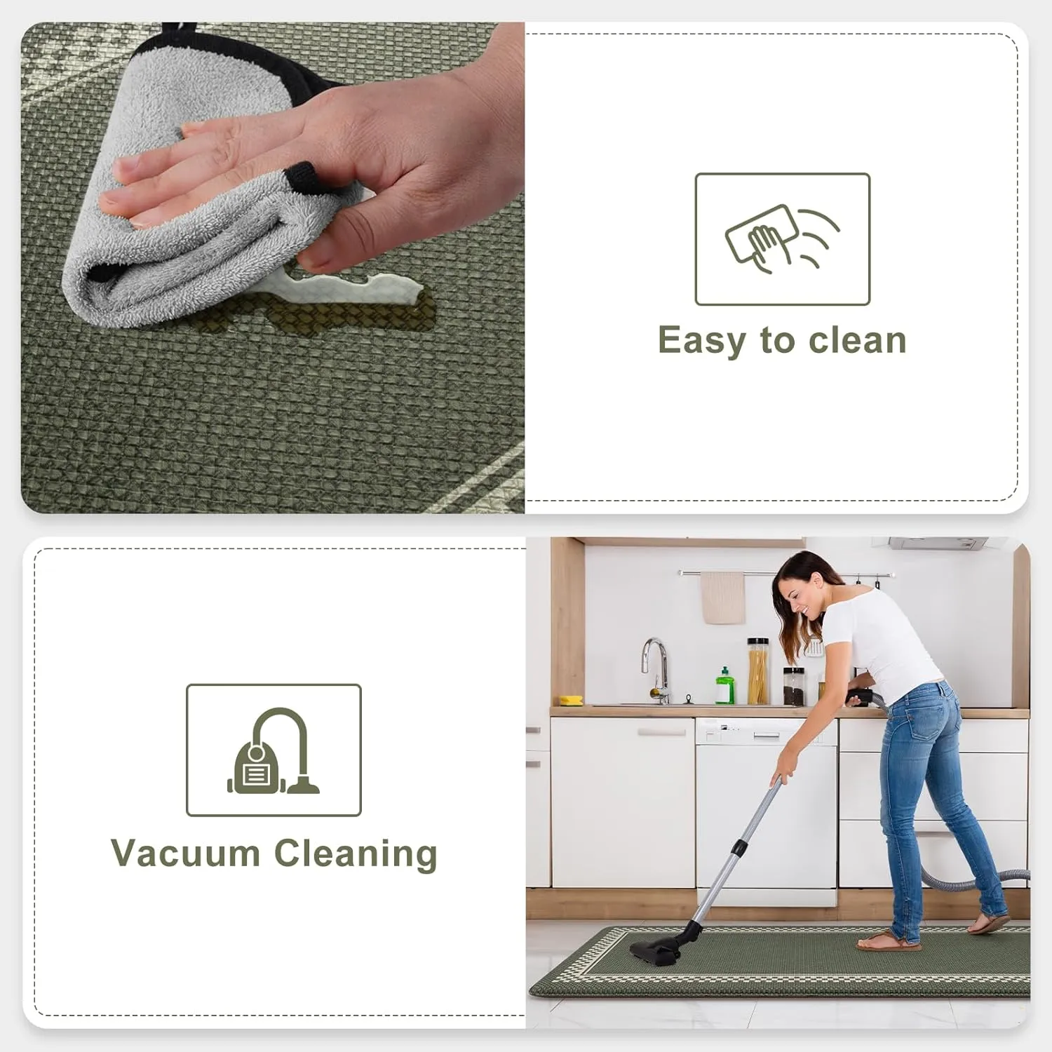 Anti Fatigue Kitchen Mats for Floor 2PCS, Non Slip Kitchen Rugs and Mats, Memory Foam Kitchen Mat, Heavy Duty Ergonomic Comfort Rugs for Kitchen Floor, Office, Sink, Green