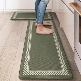 Anti Fatigue Kitchen Mats for Floor 2PCS, Non Slip Kitchen Rugs and Mats, Memory Foam Kitchen Mat, Heavy Duty Ergonomic Comfort Rugs for Kitchen Floor, Office, Sink, Green