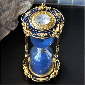 Antique Floral Decorative Hourglass Sand Timer - 15 Minute, Unique Vintage Classic Metal Art Hour Glass for Office Desk Home Decor - Birthday Gift,Blue