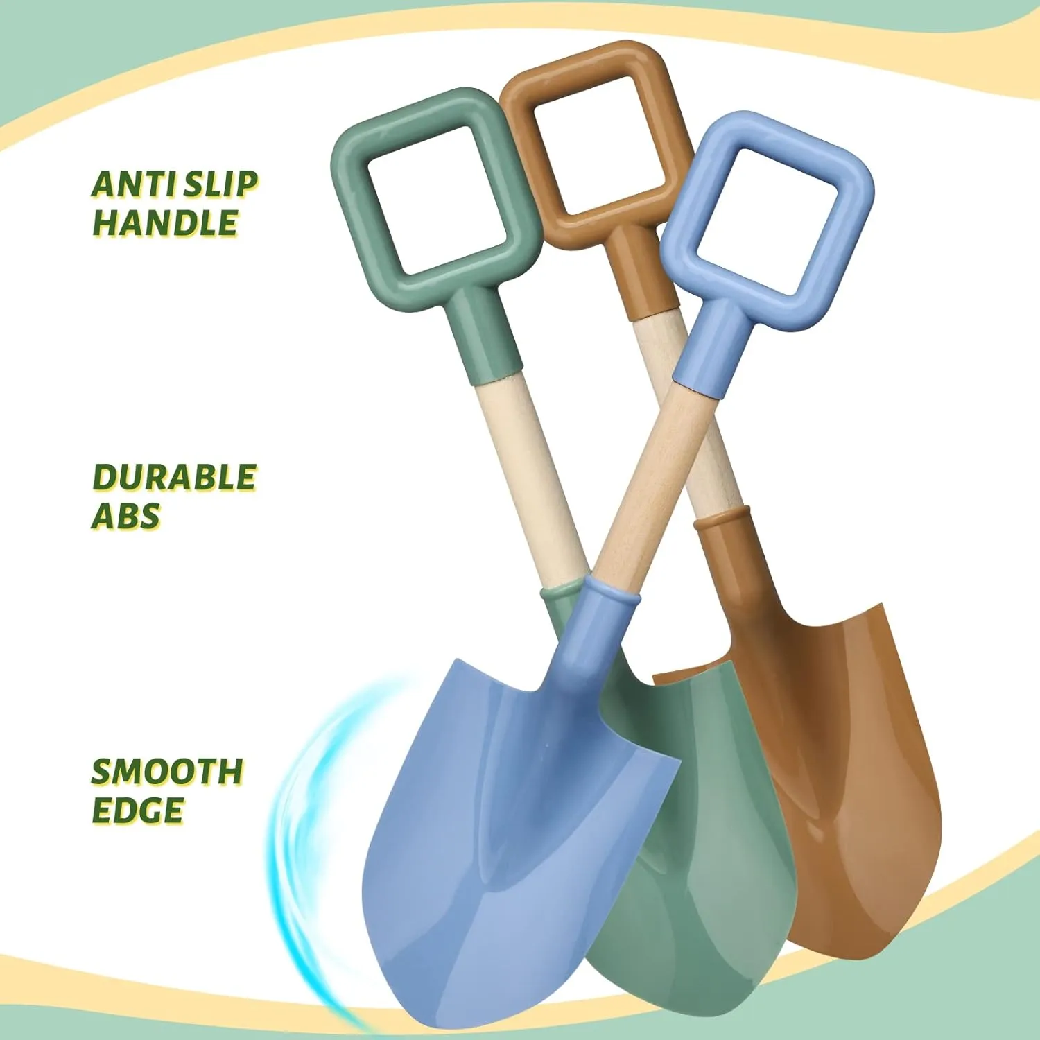 Anzmtosn Wood Kids Garden Tool Shovels Toys, 16" Avocado Beach Spades Sand Shovels Toys for Adults Gardening Tools Kit Travel Sandbox Toy Snow Scoop Wood Handle Spade for Digging Sand Snow 3 Pack