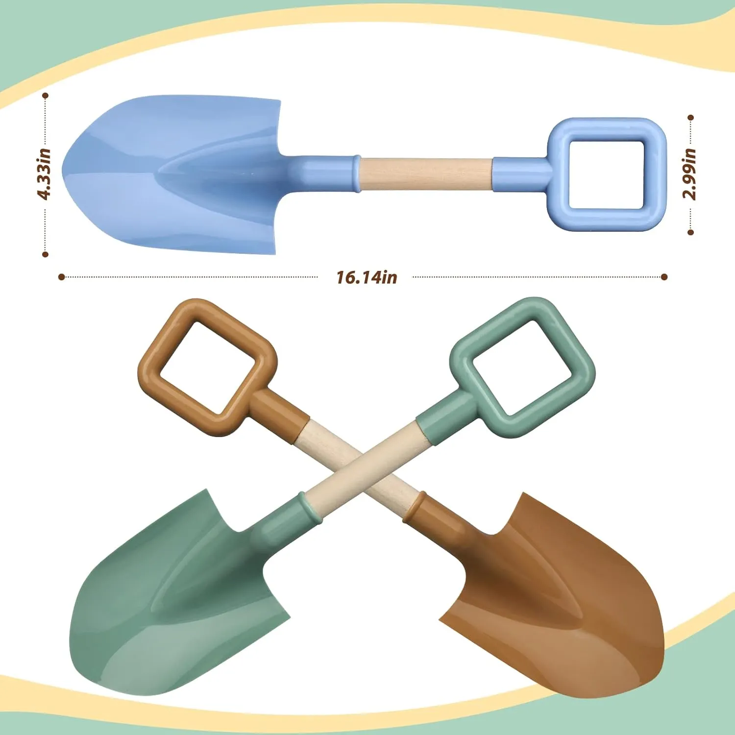 Anzmtosn Wood Kids Garden Tool Shovels Toys, 16" Avocado Beach Spades Sand Shovels Toys for Adults Gardening Tools Kit Travel Sandbox Toy Snow Scoop Wood Handle Spade for Digging Sand Snow 3 Pack