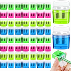 Aodaer 60 Pieces Pencil Sharpeners Manual Double Hole Pencil Sharpener for Kids Dual Hole Pencil Sharpener for School Office Home, Assorted 4 Colors